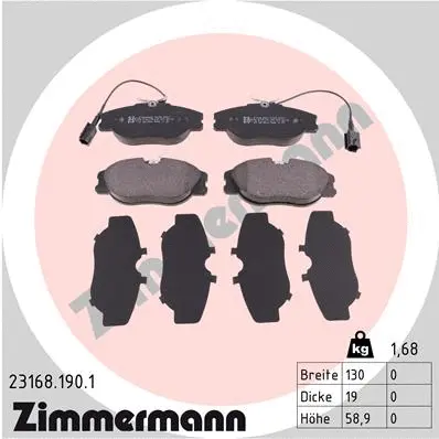 Kit de plaquettes de frein, frein à disque ZIMMERMANN 23168.190.1