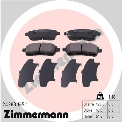 Kit de plaquettes de frein, frein à disque ZIMMERMANN 24283.165.1