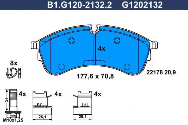 Kit de plaquettes de frein, frein à disque GALFER B1.G120-2132.2
