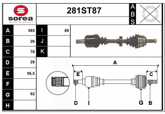 Arbre de transmission STARTCAR 281ST87