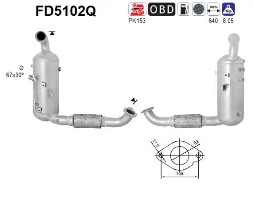 Filtre à particules / à suie, échappement AS FD5102Q