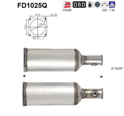 Filtre à particules / à suie, échappement AS FD1025Q