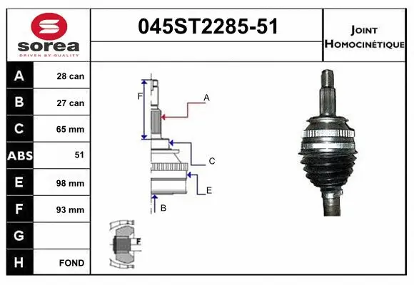 Jeu de joints, arbre de transmission STARTCAR 045ST2285-51
