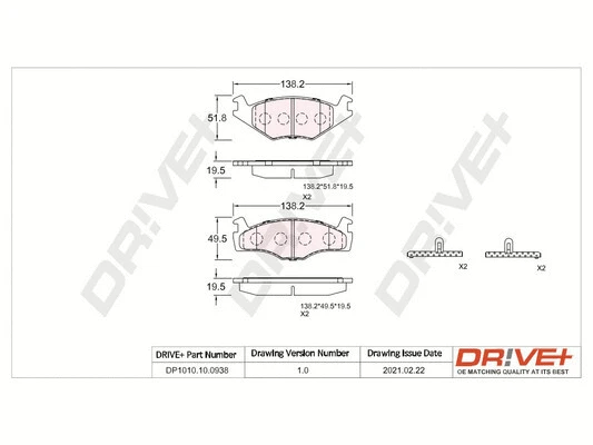 Kit de plaquettes de frein, frein à disque Dr!ve+ DP1010.10.0938