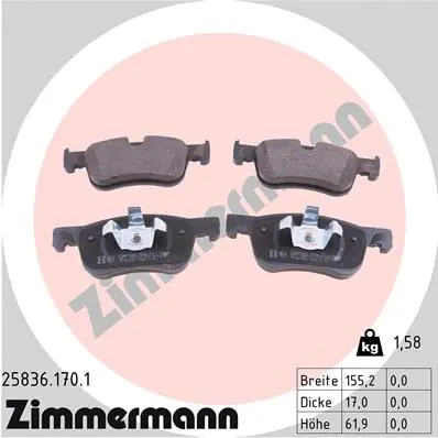 Kit de plaquettes de frein, frein à disque ZIMMERMANN 25836.170.1