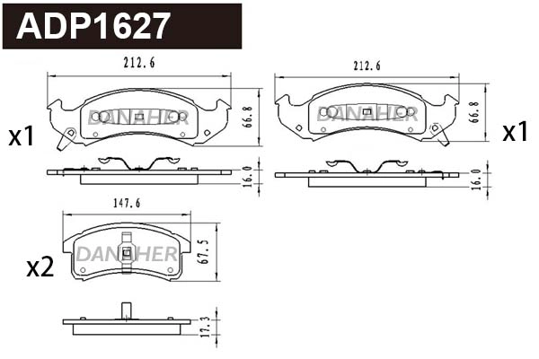 Kit de plaquettes de frein, frein à disque DANAHER ADP1627