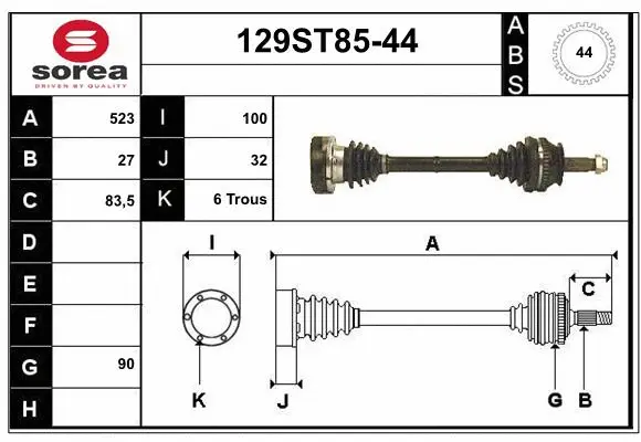 Arbre de transmission STARTCAR 129ST85-44