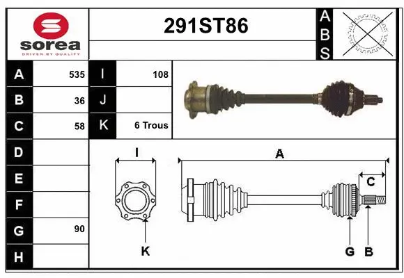 Arbre de transmission STARTCAR 291ST86