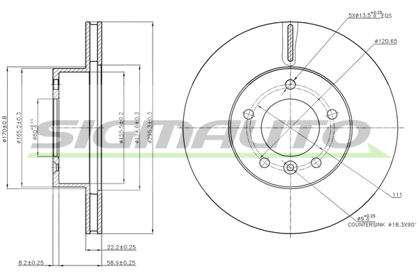 Disque de frein SIGMAUTO DBA295V