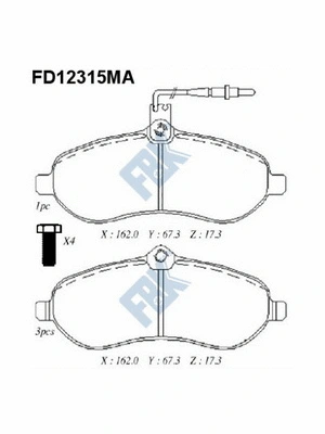 Kit de plaquettes de frein, frein à disque FBK FD12315MA