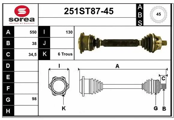 Arbre de transmission STARTCAR 251ST87-45