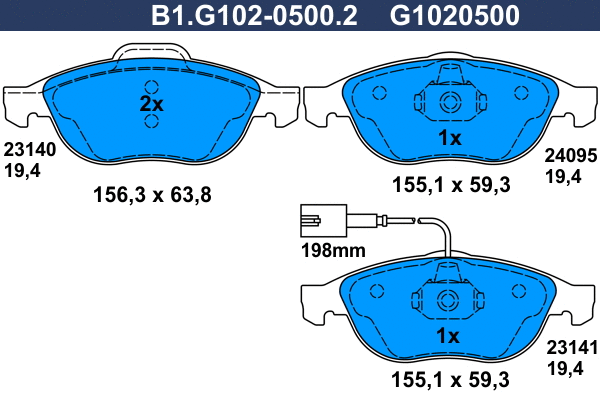 Kit de plaquettes de frein, frein à disque GALFER B1.G102-0500.2