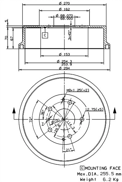 Tambour de frein VILLAR 627.0254