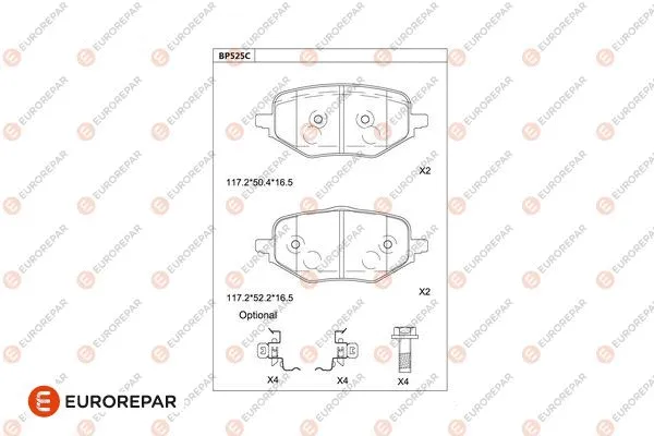 Kit de plaquettes de frein, frein à disque EUROREPAR 1681282580