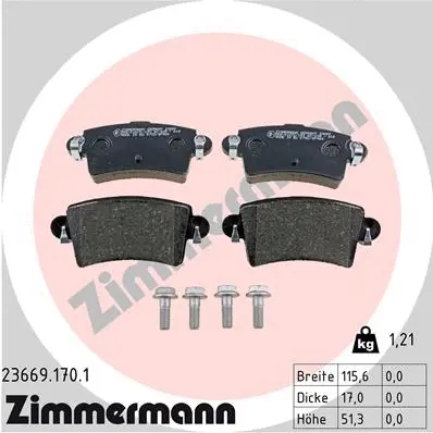 Kit de plaquettes de frein, frein à disque ZIMMERMANN 23669.170.1