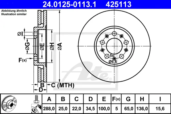 Disque de frein ATE-APAC 24.0125-0113.1