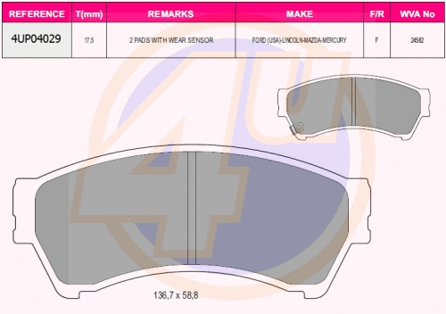 Kit de plaquettes de frein, frein à disque 4u 4UP04029