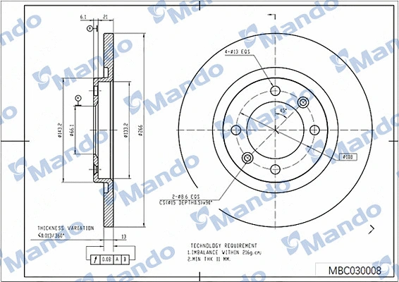 Disque de frein MANDO MBC030008