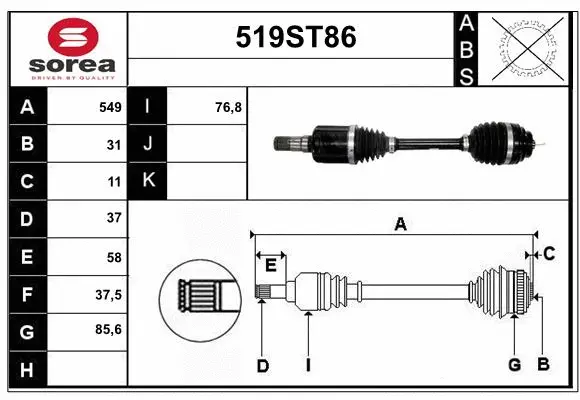 Arbre de transmission STARTCAR 519ST86