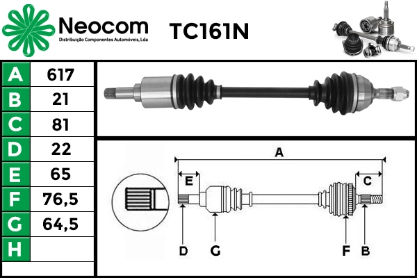 Arbre de transmission NEOCOM TC161N