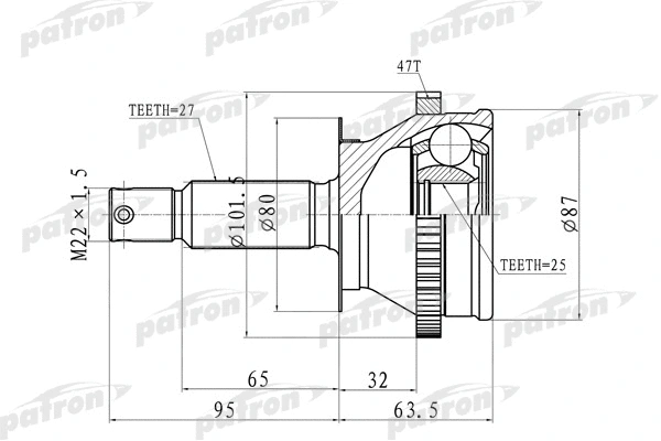 Jeu de joints, arbre de transmission PATRON PCV8728