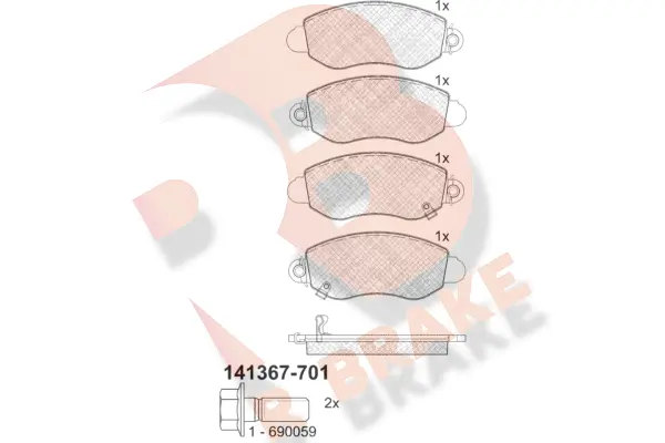 Kit de plaquettes de frein, frein à disque R BRAKE RB1367-701