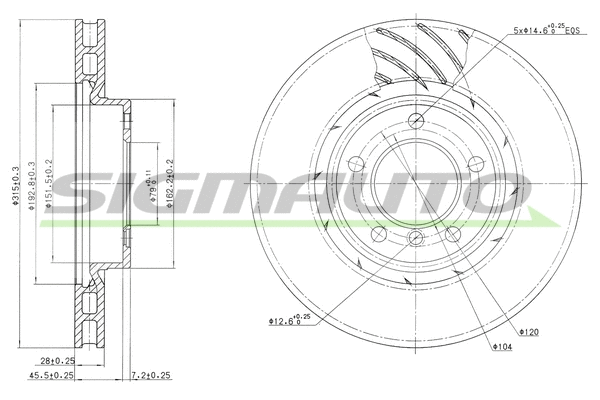 Disque de frein SIGMAUTO DBA804V