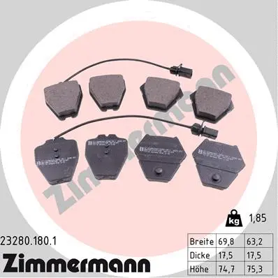Kit de plaquettes de frein, frein à disque ZIMMERMANN 23280.180.1