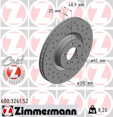 Disque de frein ZIMMERMANN 600.3261.52