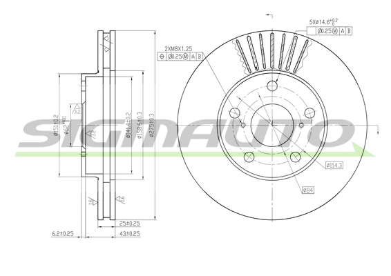 Disque de frein SIGMAUTO DBB216V