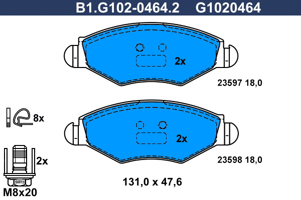 Kit de plaquettes de frein, frein à disque GALFER B1.G102-0464.2