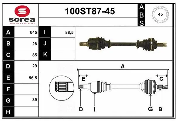 Arbre de transmission STARTCAR 100ST87-45