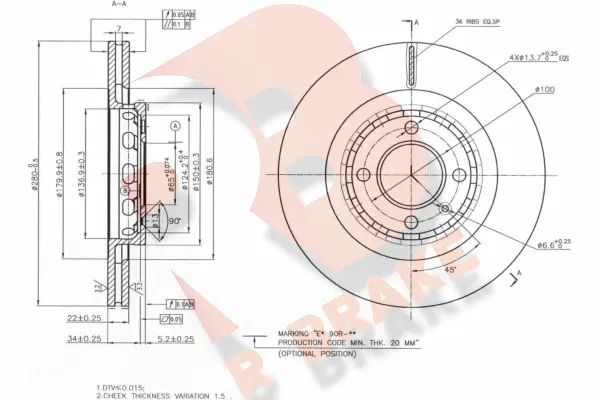 Disque de frein R BRAKE 78RBD25307