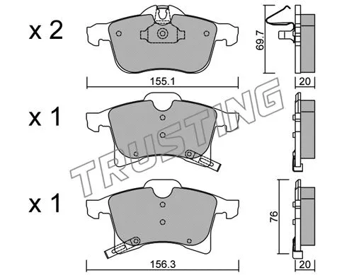 Kit de plaquettes de frein, frein à disque TRUSTING 555.0