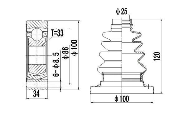 Jeu de joints, arbre de transmission DYNAMATRIX DCV603006