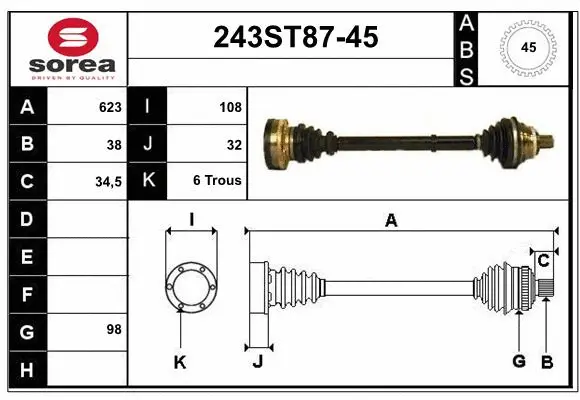Arbre de transmission STARTCAR 243ST87-45