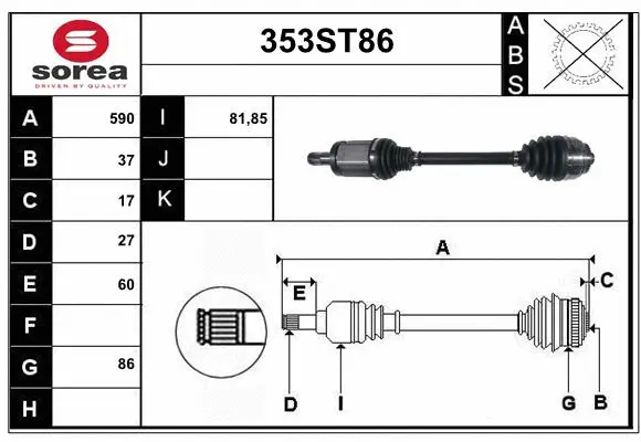 Arbre de transmission STARTCAR 353ST86