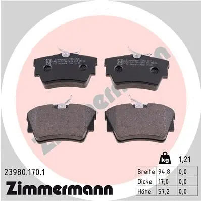 Kit de plaquettes de frein, frein à disque ZIMMERMANN 23980.170.1