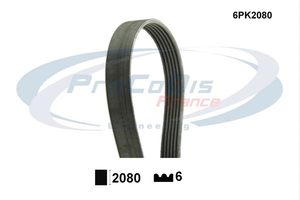 Courroie trapézoïdale à nervures PROCODIS FRANCE 6PK2080