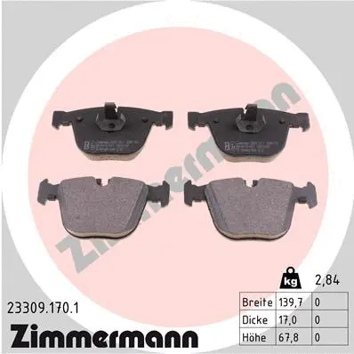 Kit de plaquettes de frein, frein à disque ZIMMERMANN 23309.170.1