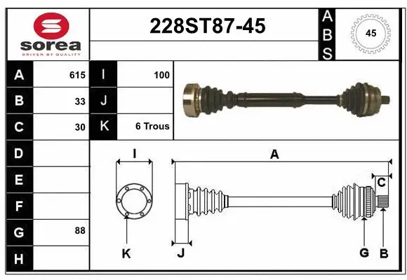 Arbre de transmission STARTCAR 228ST87-45