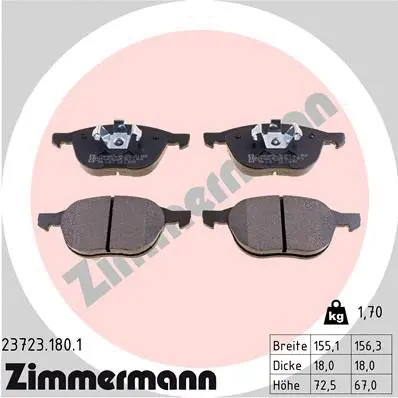 Kit de plaquettes de frein, frein à disque ZIMMERMANN 23723.180.1