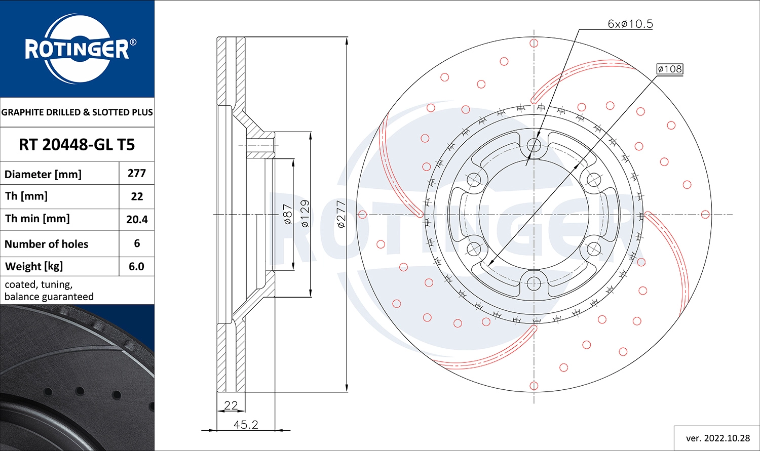 Disque de frein ROTINGER RT 20448-GL T5
