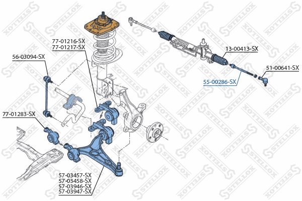 Rotule de direction intérieure, barre de connexion STELLOX 55-00286-SX