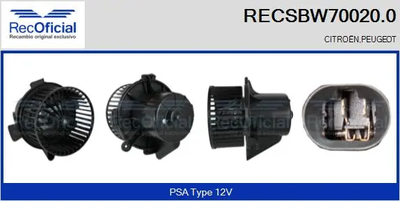 Pulseur d'air habitacle RECOFICIAL RECSBW70020.0