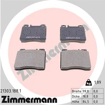 Kit de plaquettes de frein, frein à disque ZIMMERMANN 21303.188.1