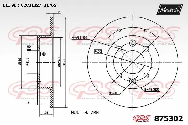 Disque de frein MAXTECH 875302