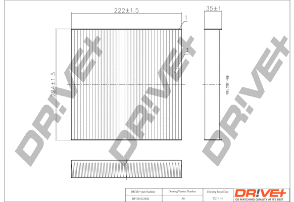 Filtre, air de l'habitacle Dr!ve+ DP1110.12.0026
