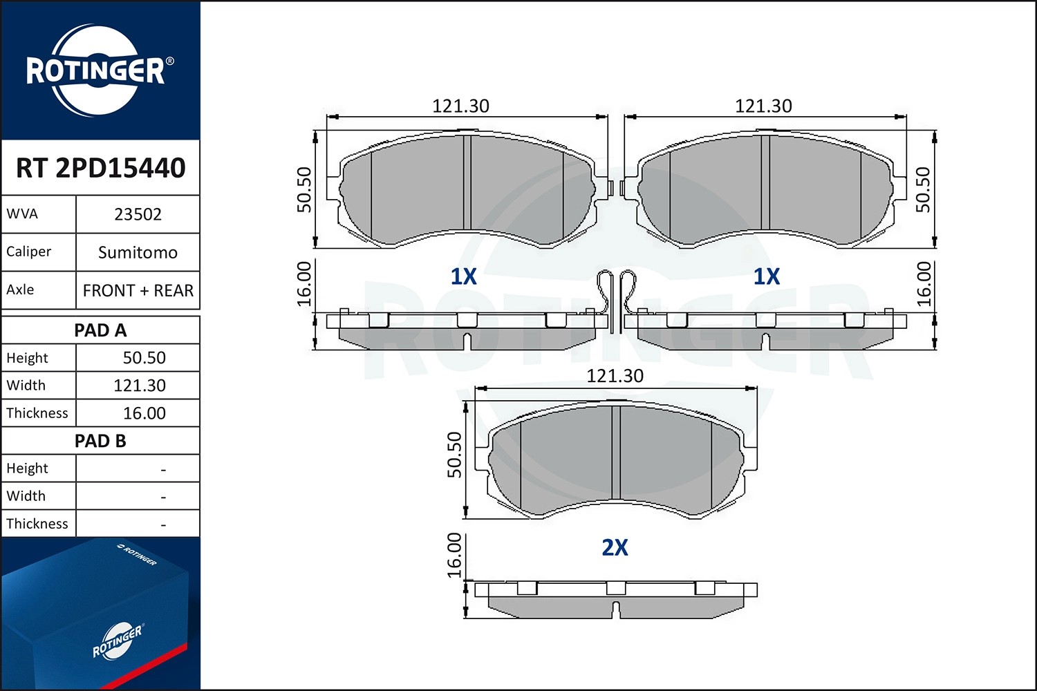 Kit de plaquettes de frein, frein à disque ROTINGER RT 2PD15440