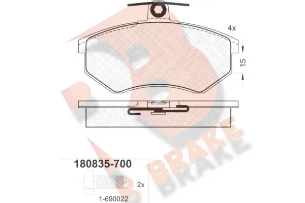 Kit de plaquettes de frein, frein à disque R BRAKE RB0835-700